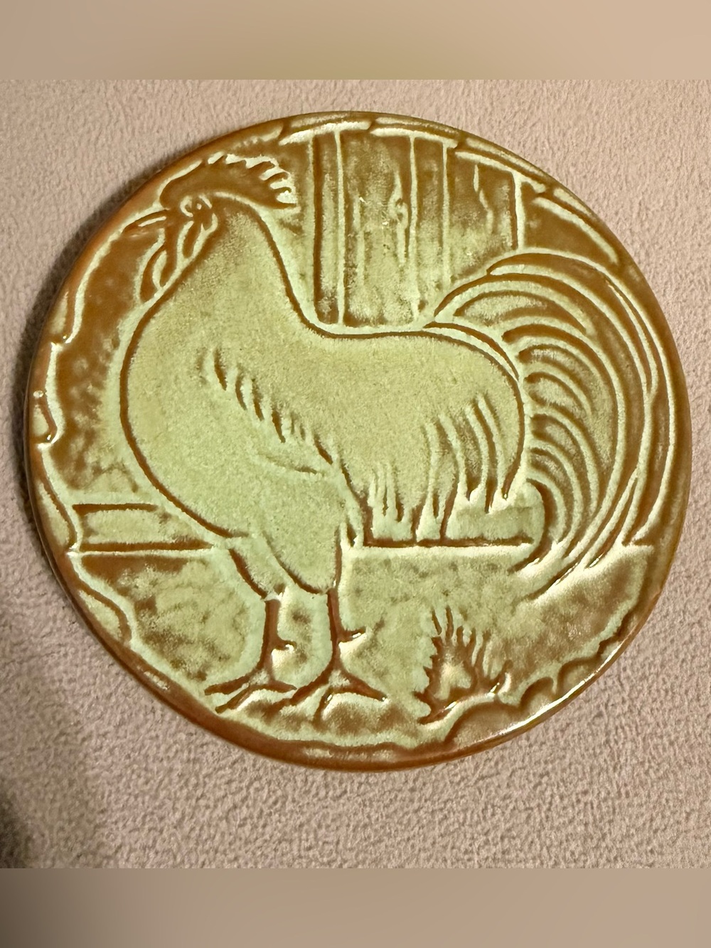 Frankoma 6” Green Rooster Trivet Plate 94TR Excellent Condition